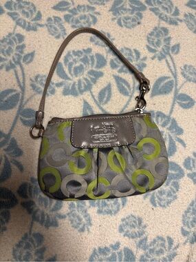 Coach Mia Art Signature C Wristlet in Chartreuse and Grey